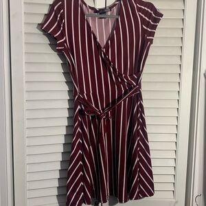 Maroon and white striped dress